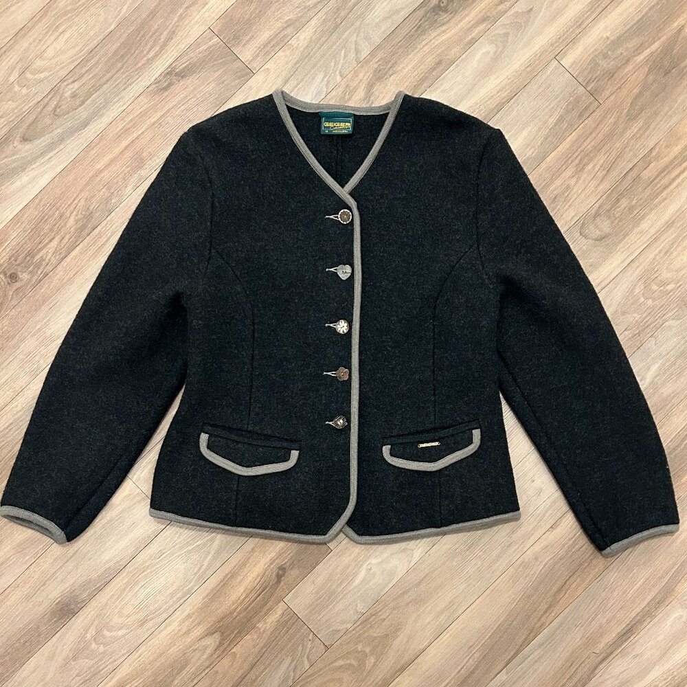 GEIGER of Austria dark gray 100% wool coat w/ wood buttons EU 46/US 14/XL